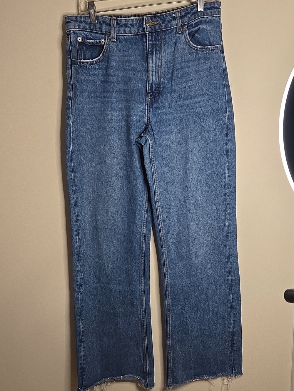 Zara Blue High Waist Wide-Leg Raw Hem Jeans